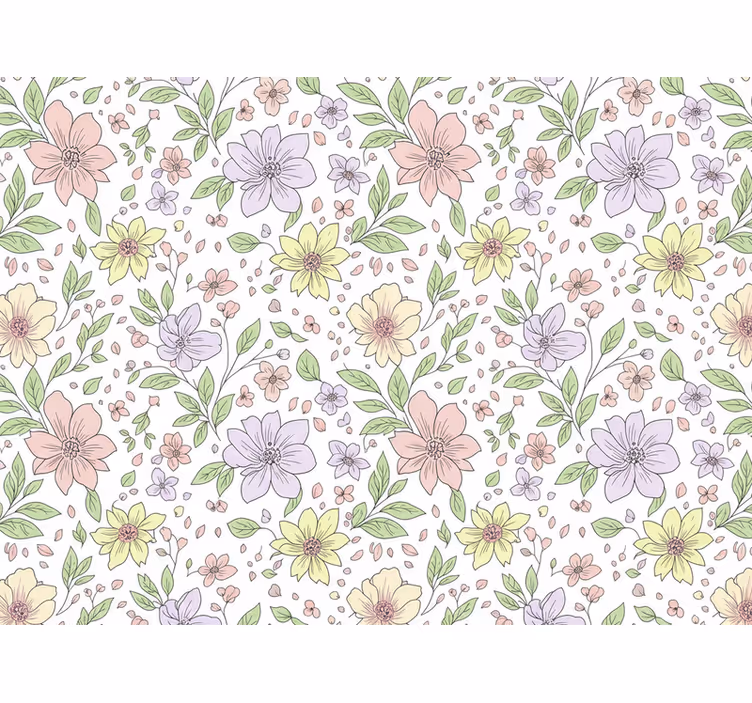 Papel tapiz hojas flores suaves en diferentes colores - TenVinilo