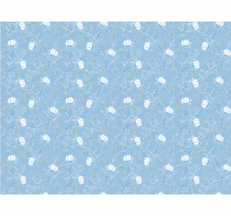 Papel tapiz azul motivo de hojas botánicas - TenVinilo