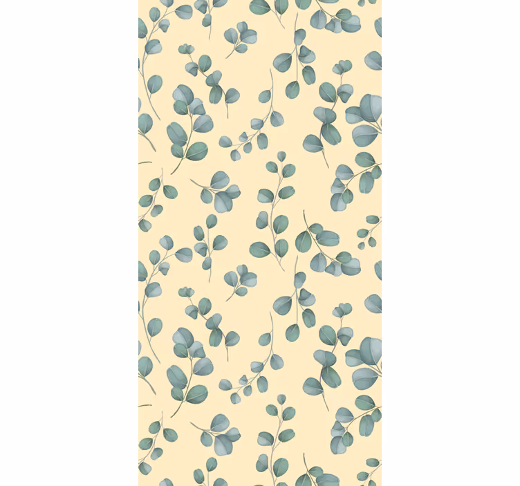 Papel tapiz beige con patrón de hojas de eucalipto - TenVinilo
