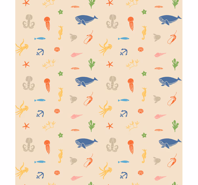 Papel tapiz beige animales marinos sobre fondo claro - TenVinilo