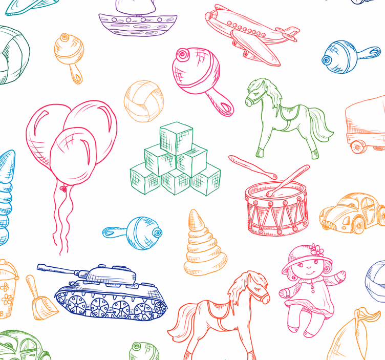 Papel tapiz infantil patrón de juguetes multicolor - TenVinilo