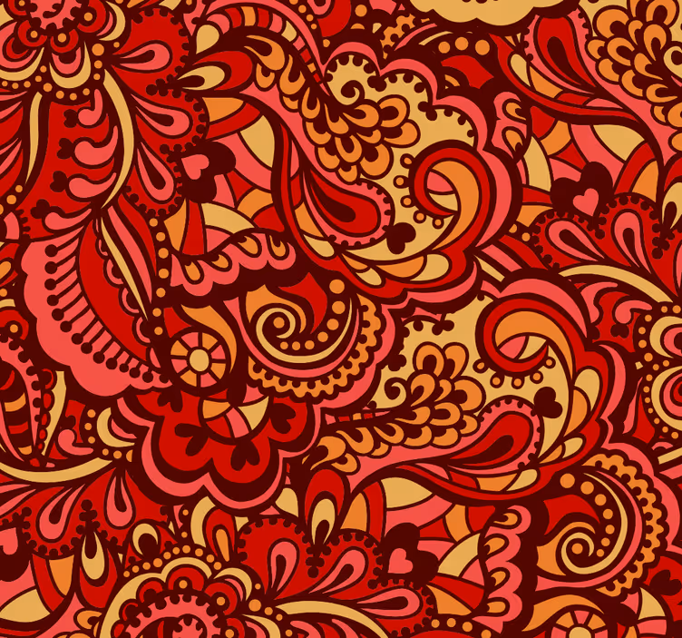 Papel tapiz floral patrón adornado rojo - TenVinilo