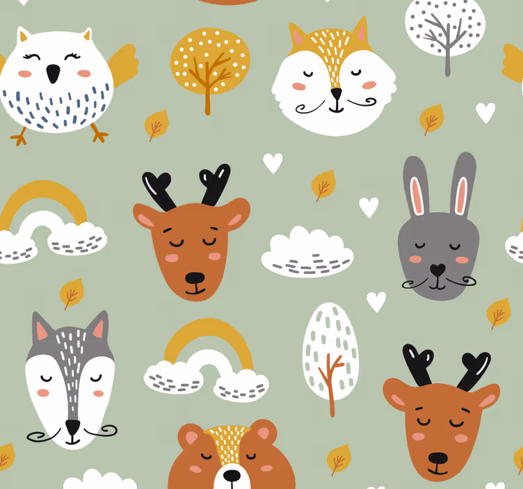 Papel pintado infantil animales estilo nórdico - TenVinilo