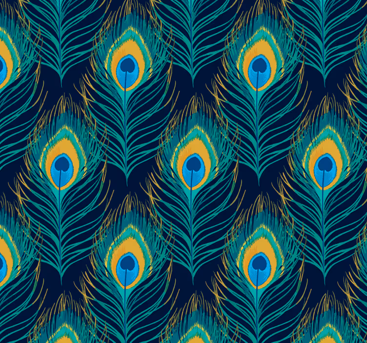 Papel pintado cocina patrón plumas pavo real - TenVinilo