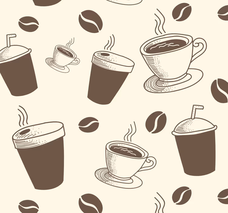 Papel pintado cocina patrón tazas y vasos café - TenVinilo