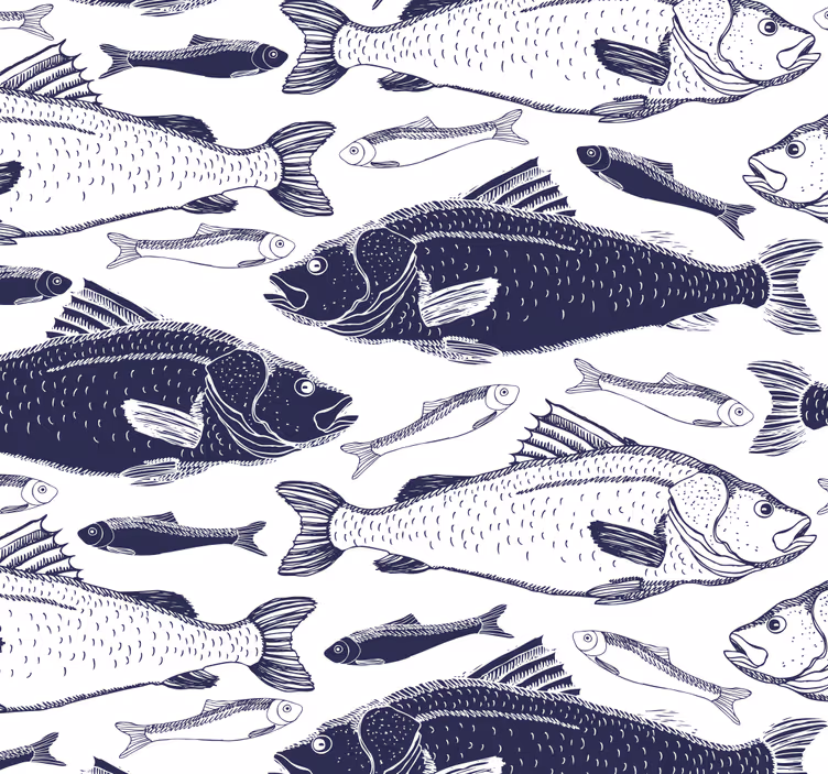 Papel tapiz peces patrón de natación gris - TenVinilo