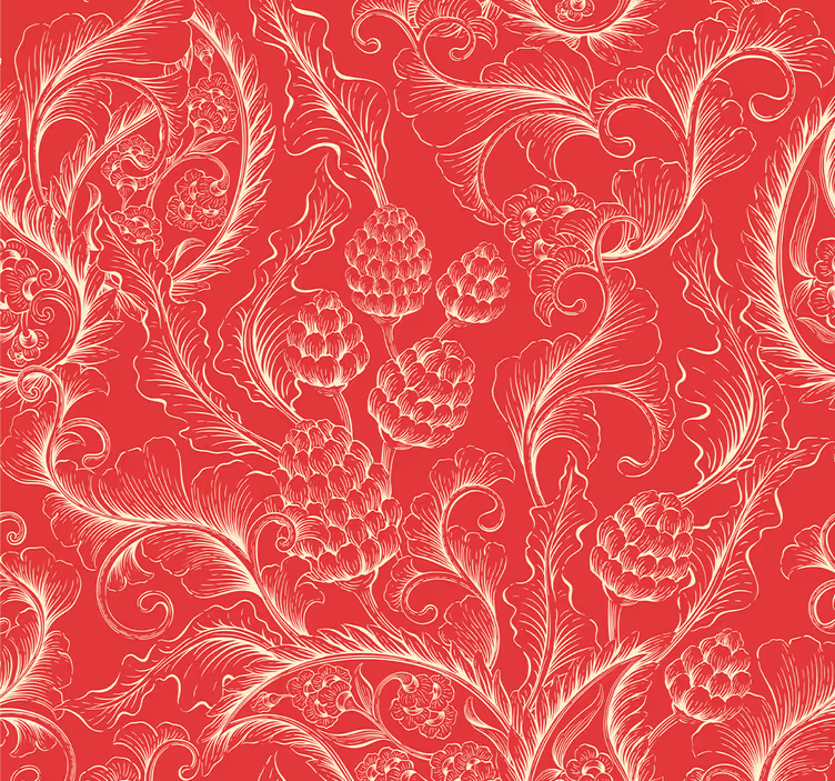 Papel pintado hojas estilo paisley rojo - TenVinilo