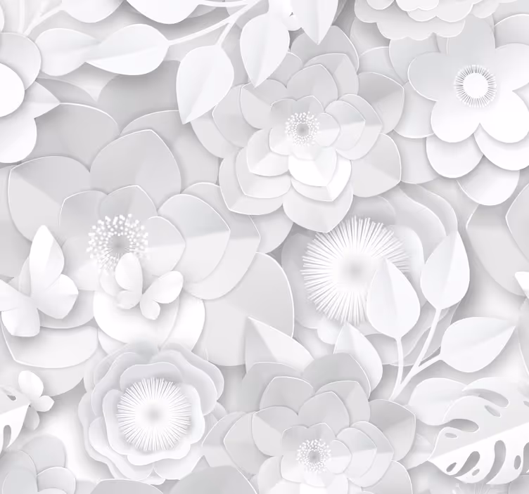Papel pintado 3D de flores blancas - TenVinilo