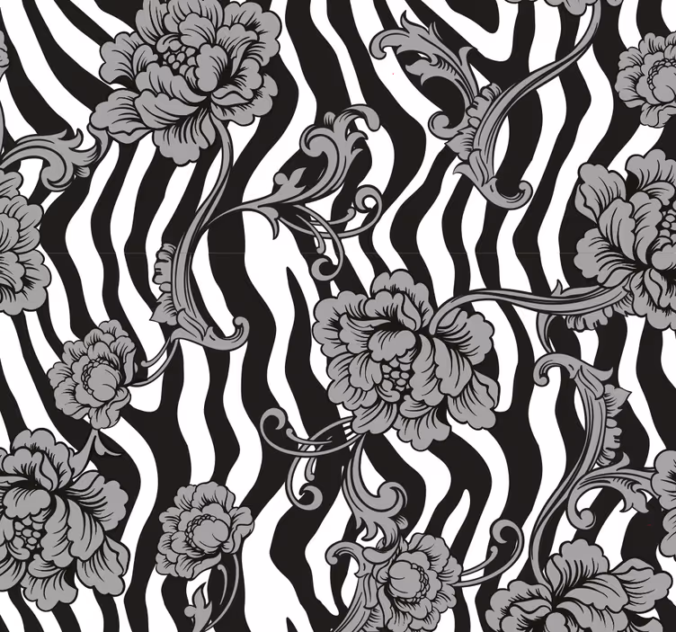 Papel tapiz cebra fusión floral de rayas de cebra - TenVinilo