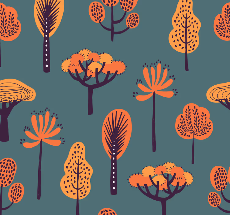 Papel tapiz árboles motivos botánicos estilizados - TenVinilo