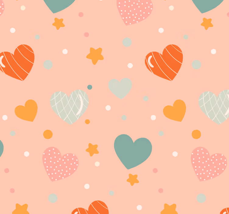 Papel tapiz bebé patrón de corazones y estrellas - TenVinilo