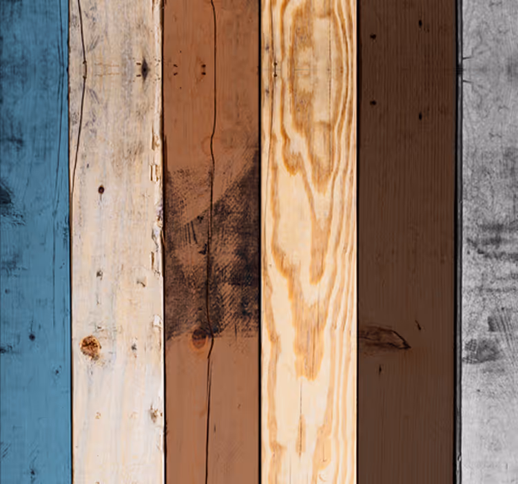 Papel pintado salón imitación madera rayas coloridas - TenVinilo