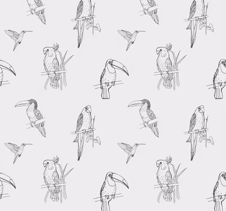 Papel tapiz loros bosquejo de aves tropicales - TenVinilo
