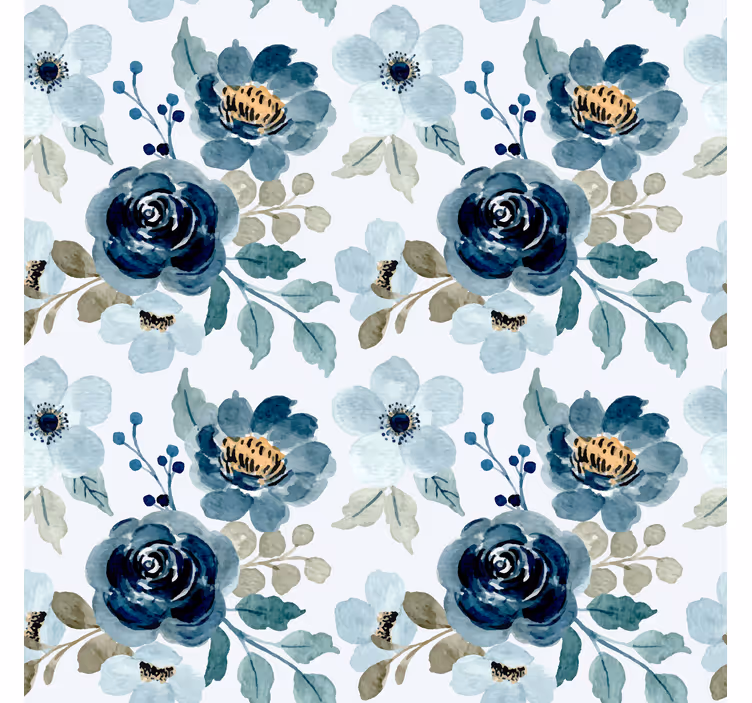 Papel pintado flores Patrón floral azul vintage - TenVinilo