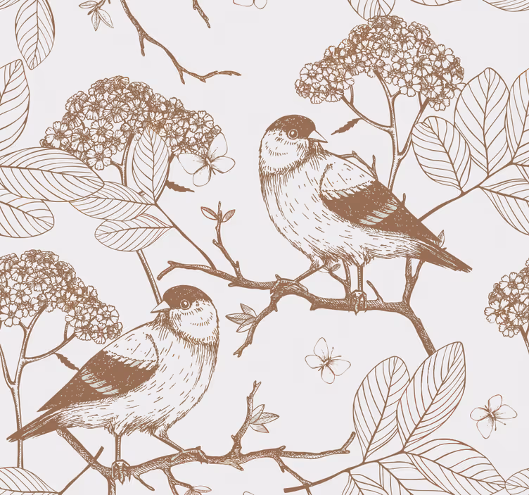Papel tapiz pájaros decoración de ramas de pájaros - TenVinilo