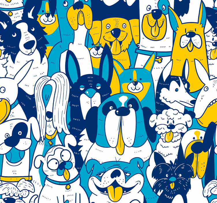 Papel tapiz animales ensamblaje canino animado - TenVinilo