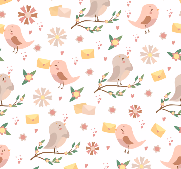 Papel tapiz personalizable patrón floral de pájaro - TenVinilo
