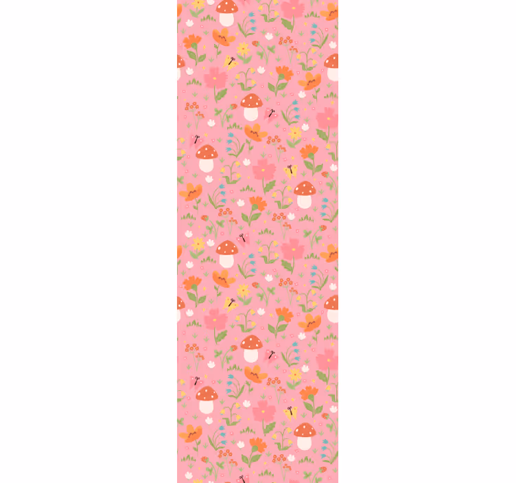 Papel tapiz infantil patrón floral de hongos - TenVinilo