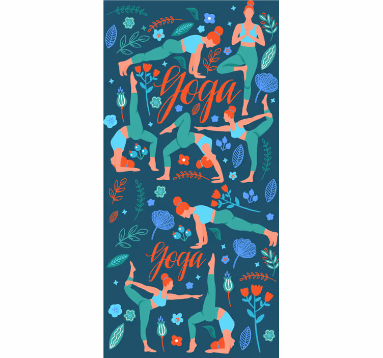 Papel tapiz naturaleza ilustración de posturas de yoga - TenVinilo