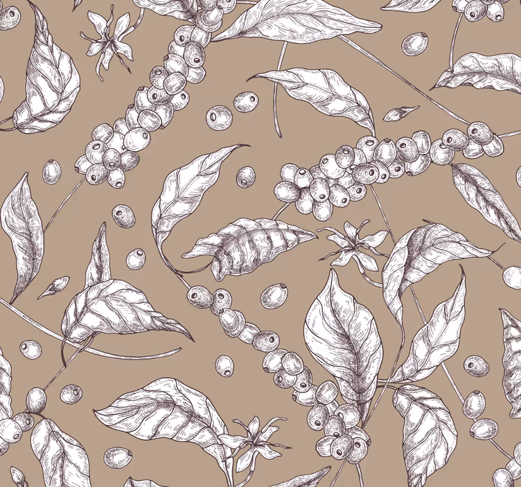 Papel pintado comedor marrón de plantas café - TenVinilo