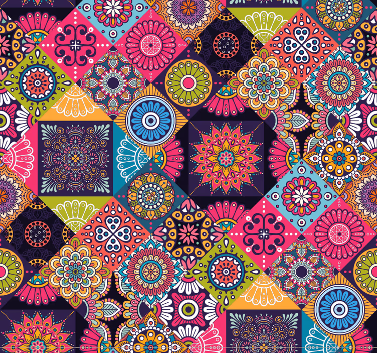 Papel pintado azulejos mandalas oscuros - TenVinilo