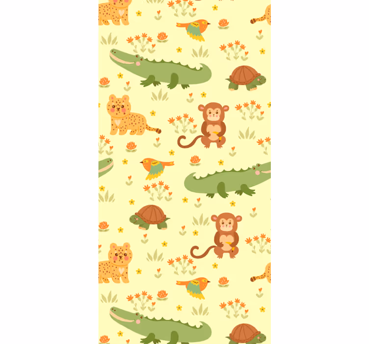 Papel pintado selva Plantas mono y pájaro - TenVinilo