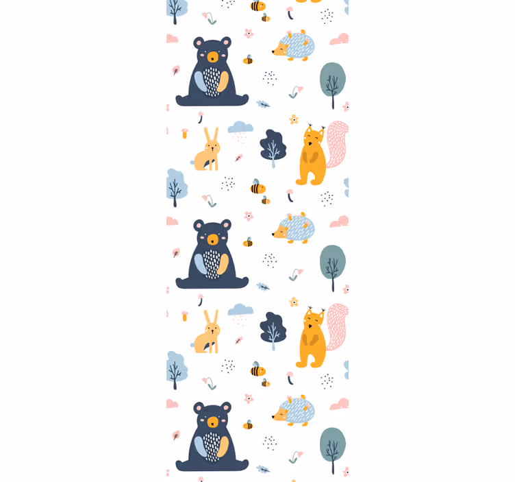 Papel pintado infantil Ardillas de colores y osos de peluche - TenVinilo