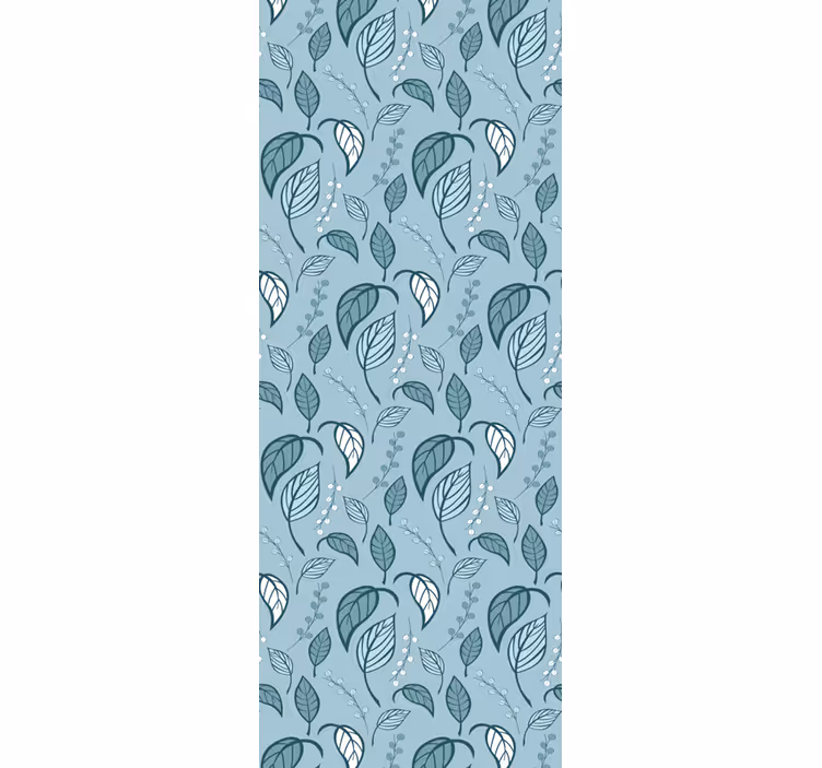 Papel pintado nórdico Diseño escandinavo patrón de hoja azul - TenVinilo