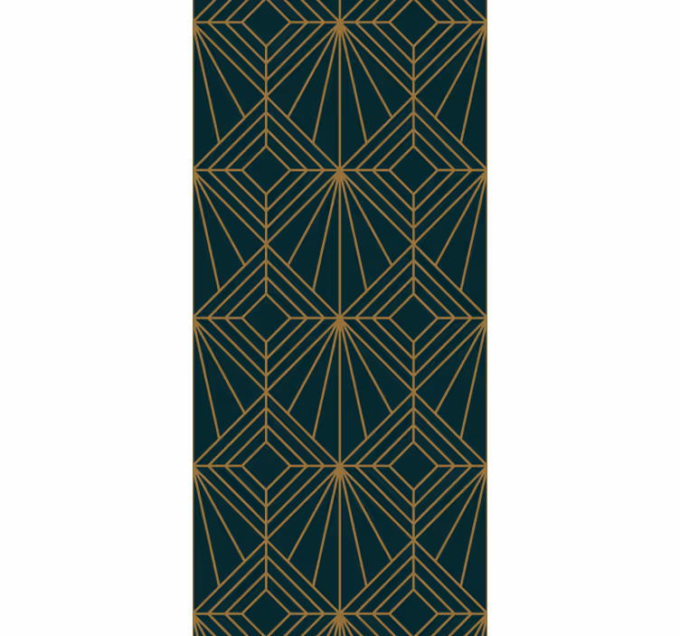 Papel tapiz geométrico elegante patrón verde y dorado. - TenVinilo