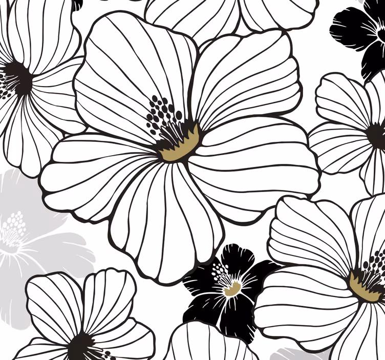 Papel tapiz flores en blanco y negro - TenVinilo