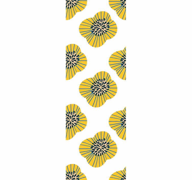 Papel pintado baño Gran flor redonda azul y amarilla - TenVinilo