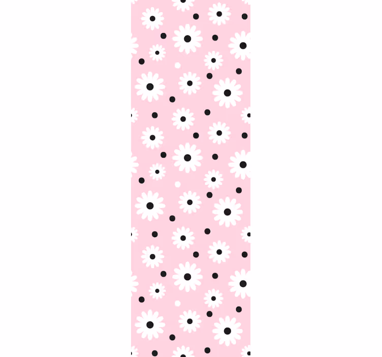 Papel pintado infantil Patrón de flor de puntos negros rosa - TenVinilo
