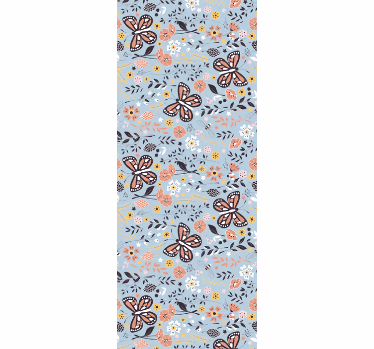 Papel pintado baño Patrón de mariposa floral negro y azul - TenVinilo
