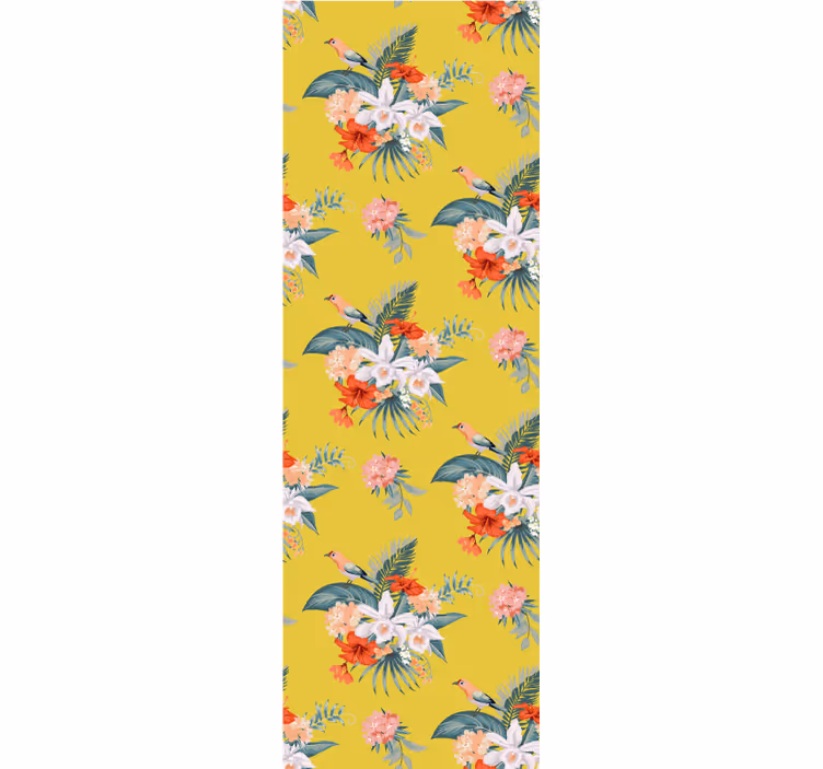 Papel pintado flores Plantas tropicales con fondo amarillo - TenVinilo
