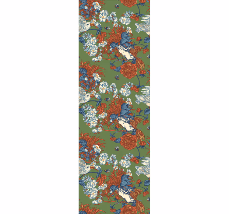 Papel pintado flores Patrón de loros y plantas exóticas. - TenVinilo