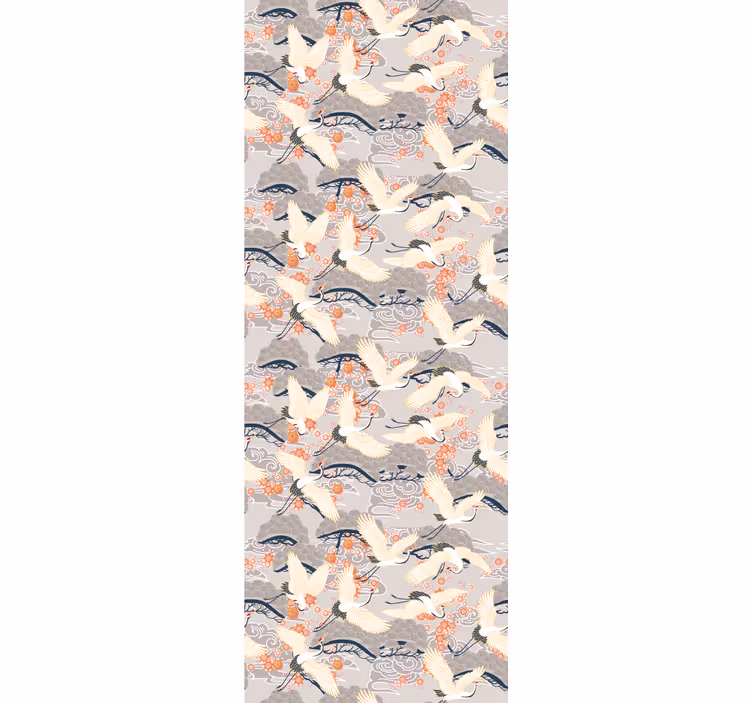 Papel tapiz pájaros patrón de grullas voladoras - TenVinilo
