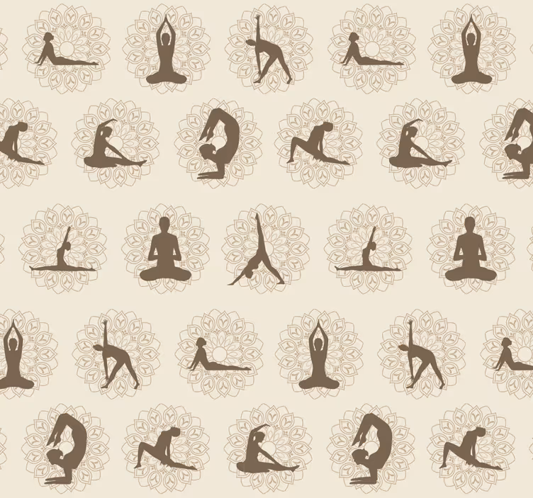 Papel tapiz beige iconos de yoga marrones - TenVinilo