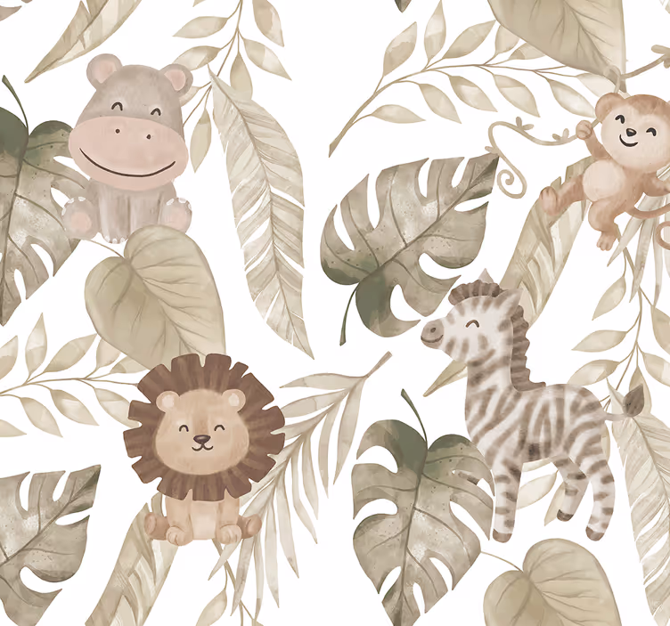 Papel tapiz bebé patrón de selva beige - TenVinilo