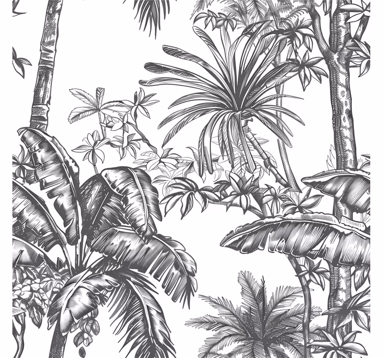 Papel tapiz para cabecera patrón de selva tropical gris - TenVinilo
