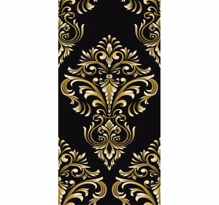 Papel tapiz negro patrón dorado tradicional - TenVinilo