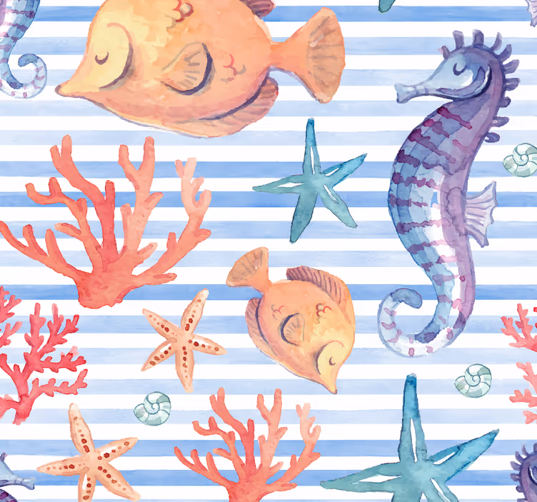 Papel tapiz peces patrón de fauna oceánica - TenVinilo