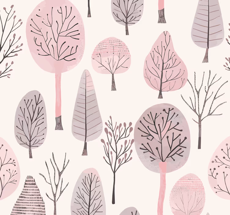 Papel tapiz rosa árboles nórdicos - TenVinilo