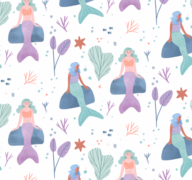 Papel tapiz infantil fantasía de sirena - TenVinilo