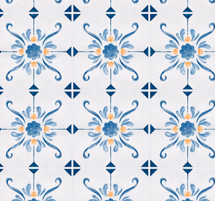 Papel tapiz azulejos cuadrados ornamentales - TenVinilo