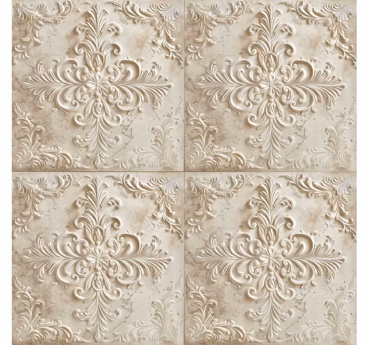 Papel tapiz barroco azulejos de color beige - TenVinilo