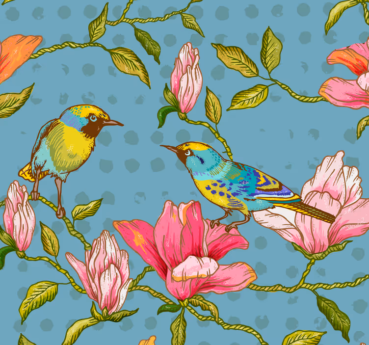 Papel para paredes de flores pájaros exóticos - TenVinilo