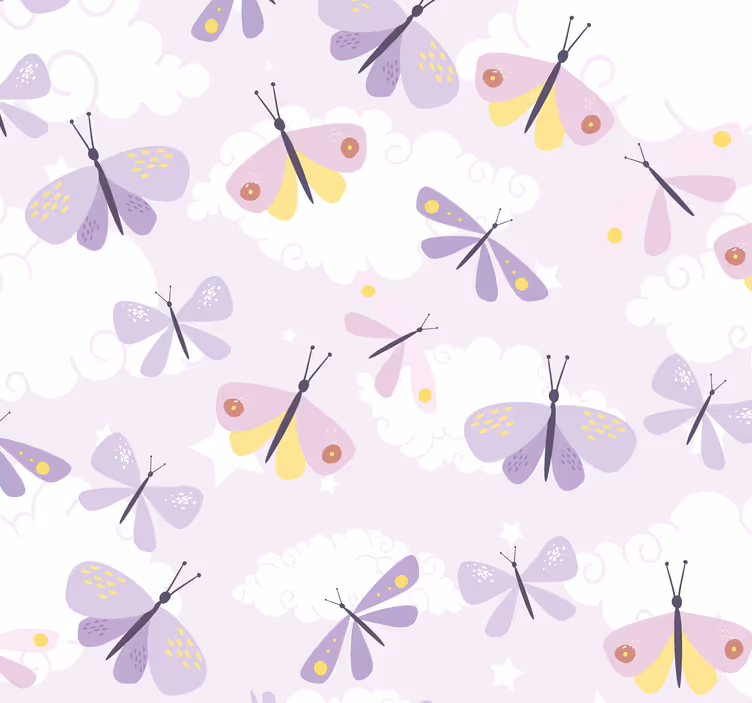 Papel pintado infantil Patrón de mariposa de nubes - TenVinilo