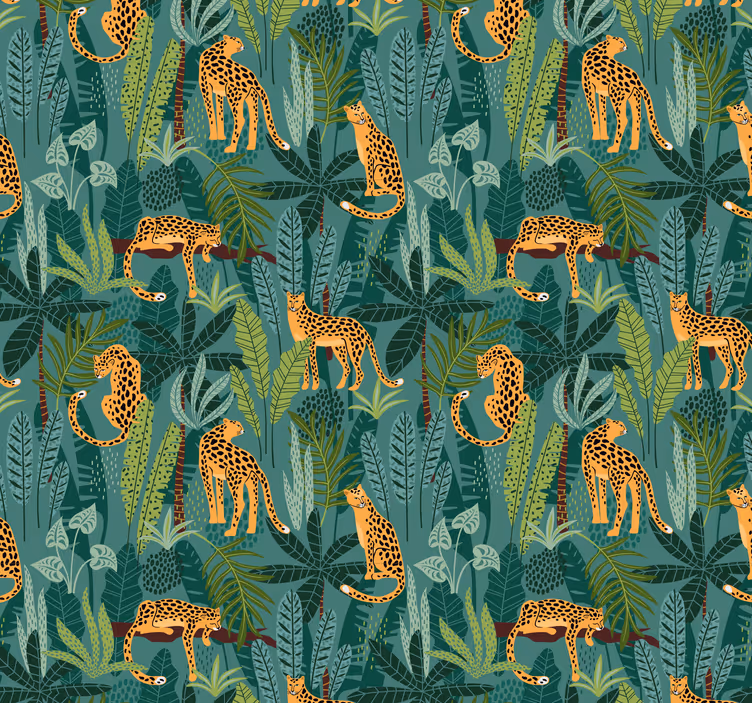 Papel pintado selva patrón leopardos jungla - TenVinilo