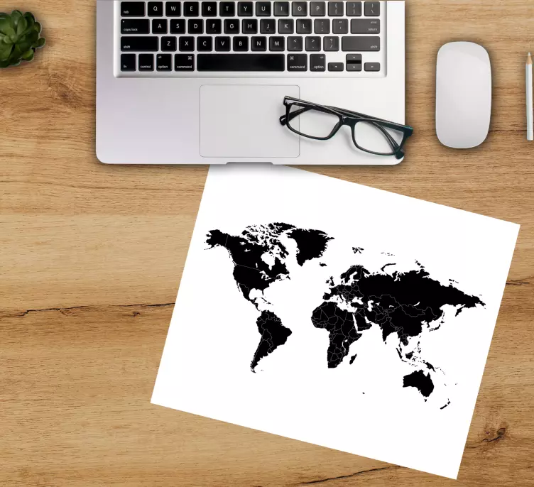 Alfombrilla ratón mapamundi Político negro - TenVinilo