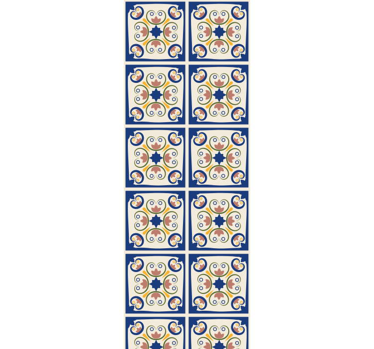 Cortina roller cocina azulejo portugués flores rosa - TenVinilo